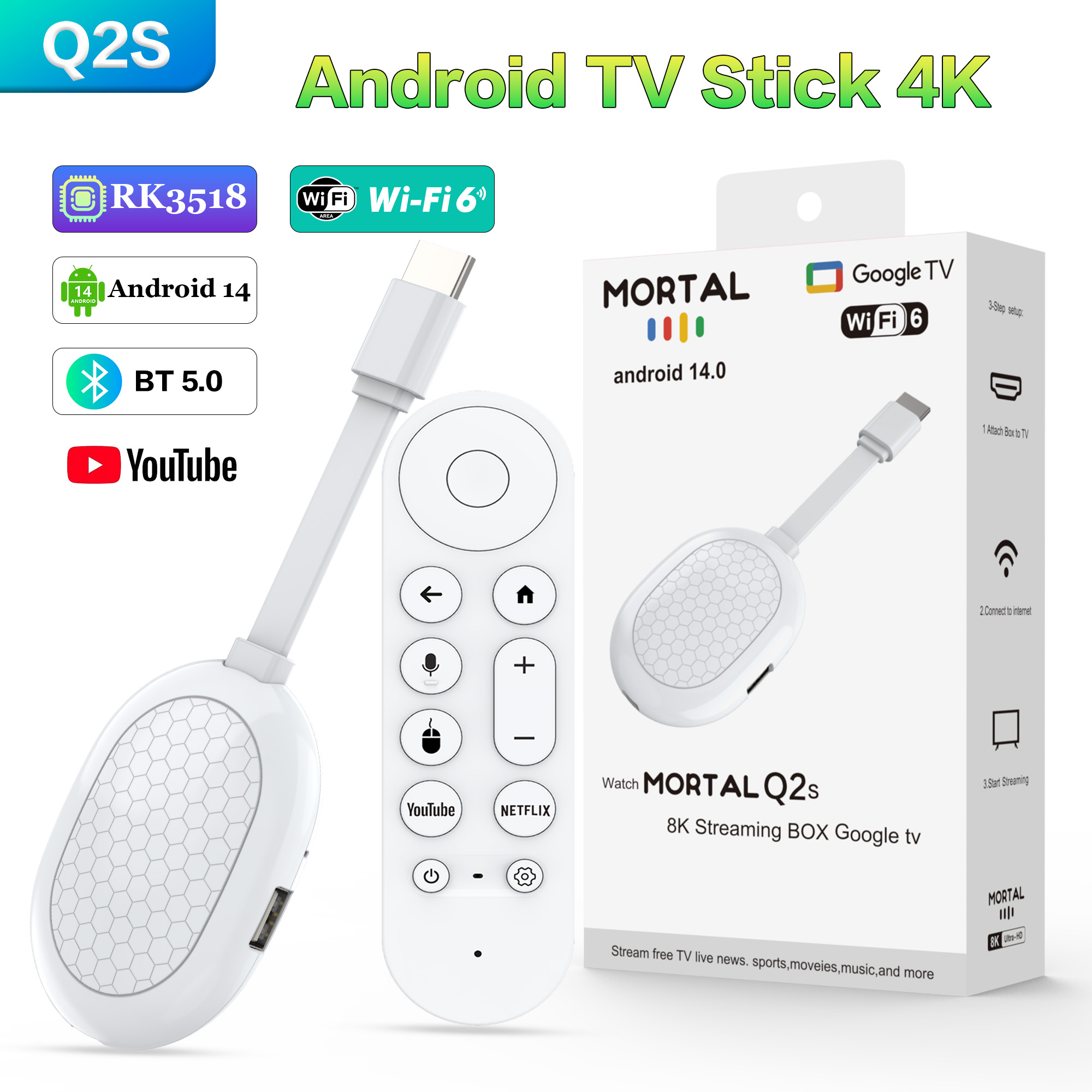 4K Media Player - Nuevo Smart TV Stick Q2S Android
