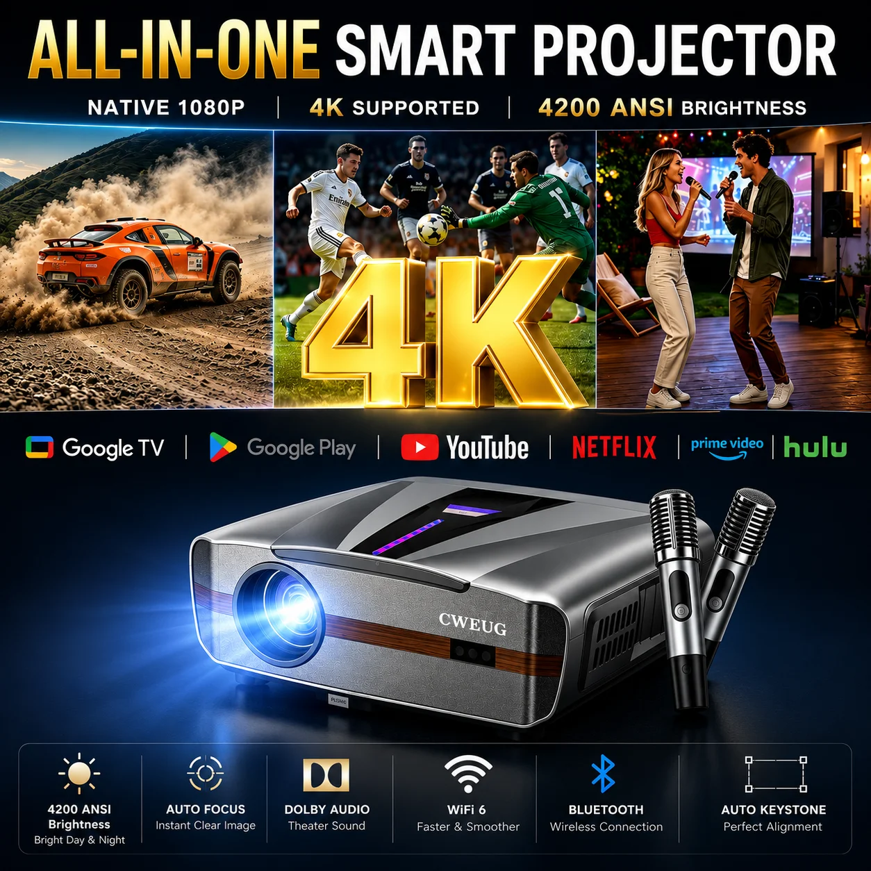 Home Cinema Karaoke Projector - Nuevo Proyector 4K E9 UHD Inteligente