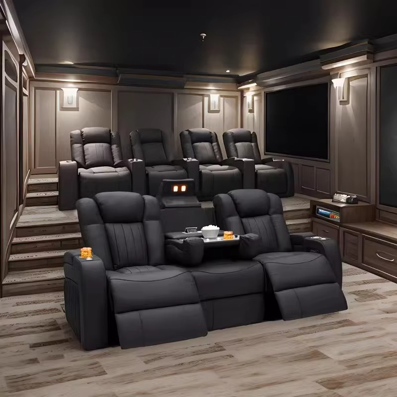 Home Cinema Recliner Chairs - Juego de Sofás Reclinables de Cuero,