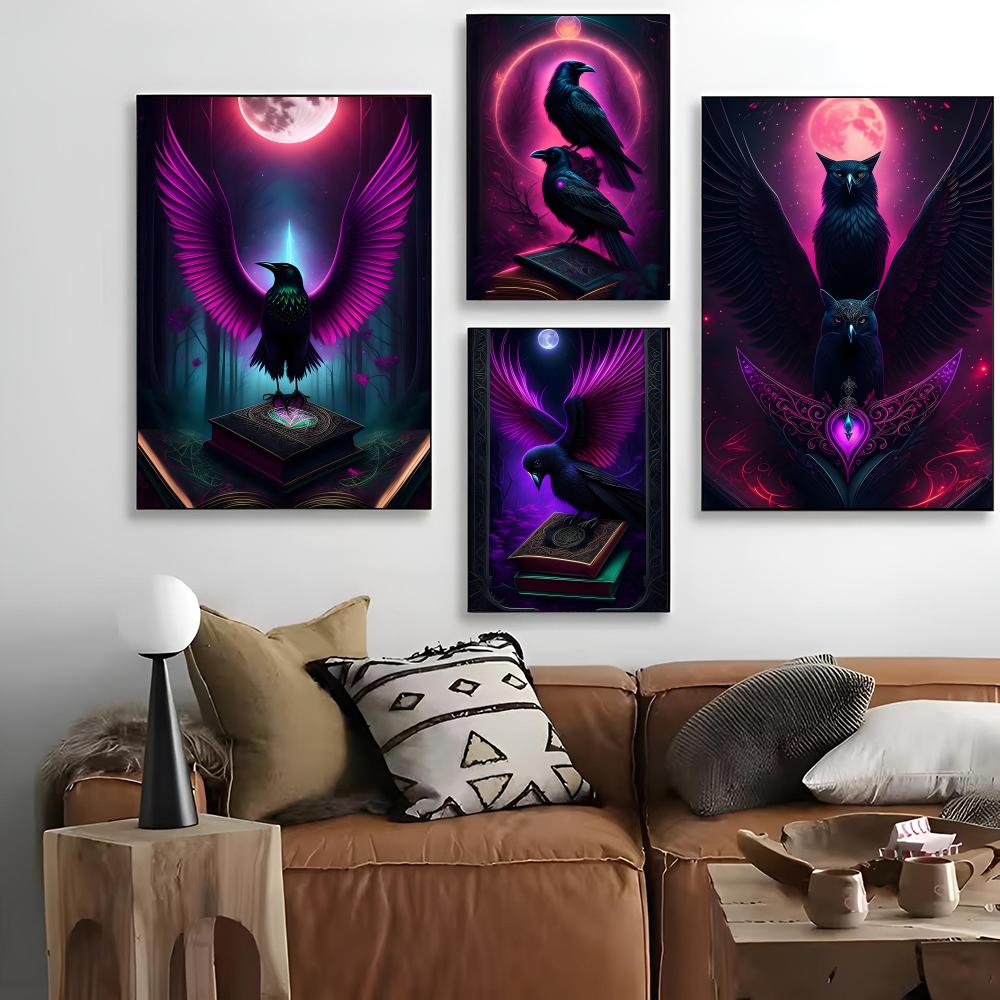 Pintura de cuervo negro y búho - Home Cinema Wallpaper reseña y precio