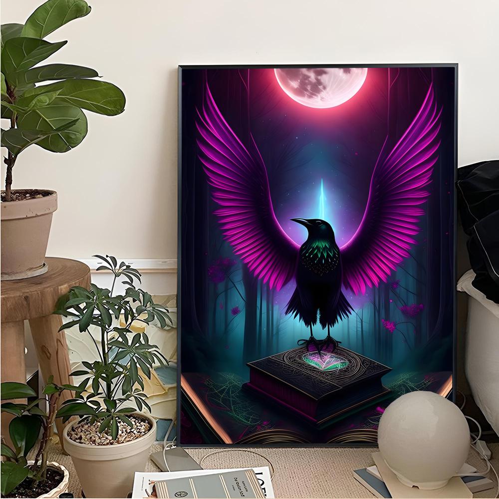 Pintura de cuervo negro y búho - Home Cinema Wallpaper reseña y precio