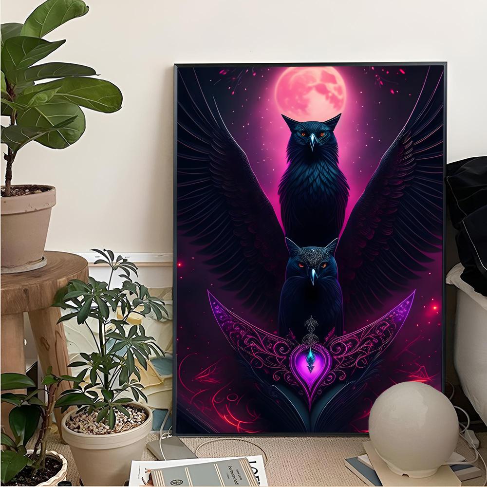 Pintura de cuervo negro y búho - Home Cinema Wallpaper reseña y precio