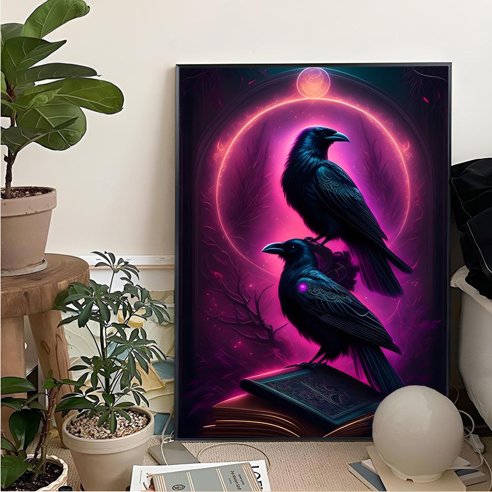 Pintura de cuervo negro y búho - Home Cinema Wallpaper reseña y precio